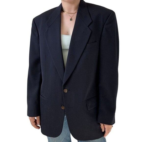 Vintage Givenchy Monsieur Navy Blue Wool Blazer Sport Coat Dark Academia 40R